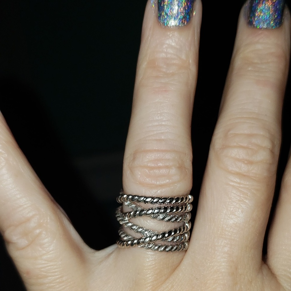 Judith Ripka  Solid SS Cable Cross Over  Ring  925